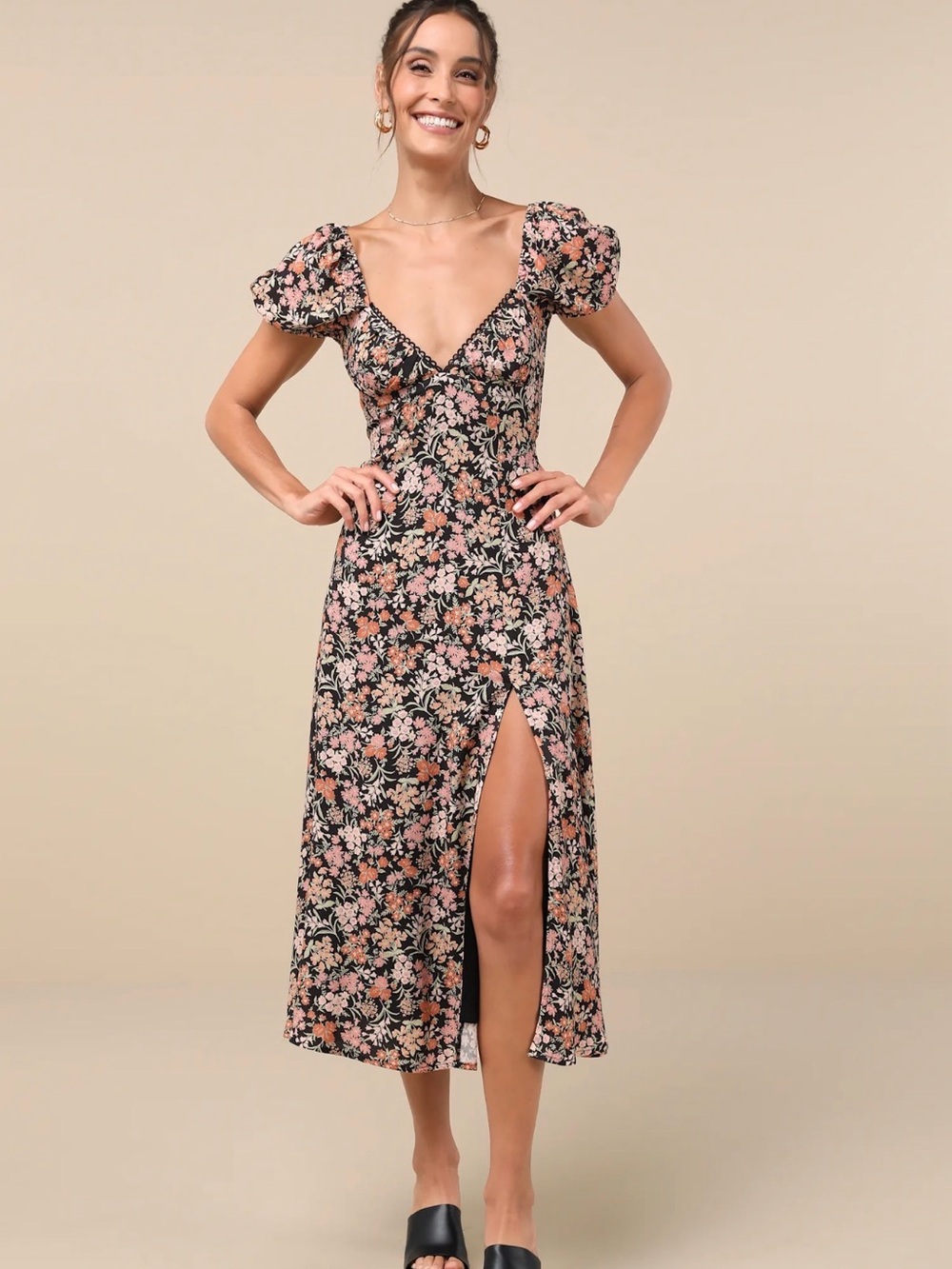 Lulu's Black Maxi Dress with  Black & Burgundy Print